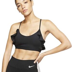 Nike Women Indy Feature Femme Ruffle Sports Bra in Black Medium
